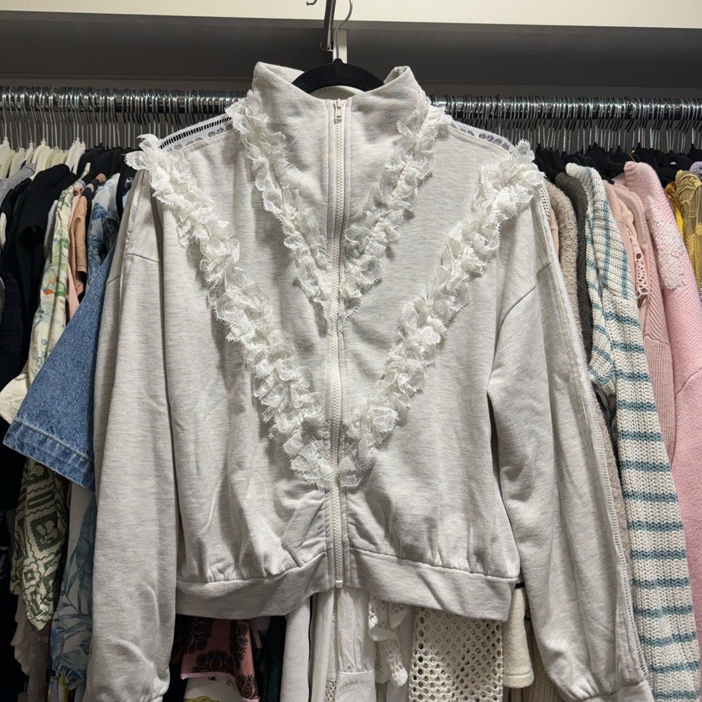 Anthropologie Daily Practice Ruffled Zip Up